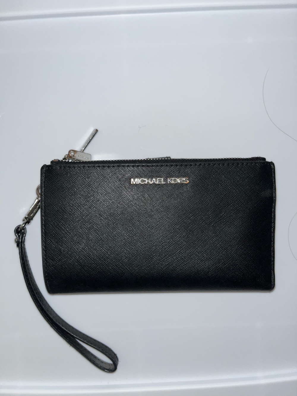 Michael Kors Black Saffiano Leather Zip Wristlet